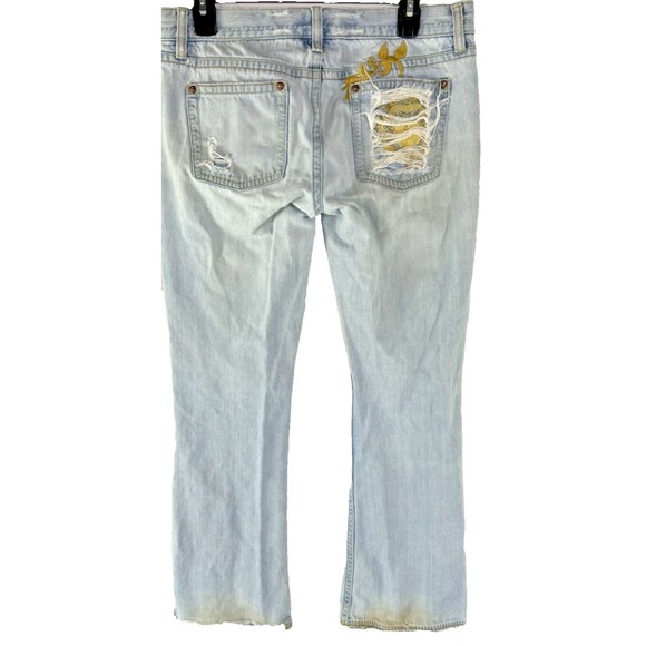Old Navy 8 Bootcut Blue Jeans Denim Gold Details Ripped‎ y2k Festival Grunge VTG - Picture 9 of 16
